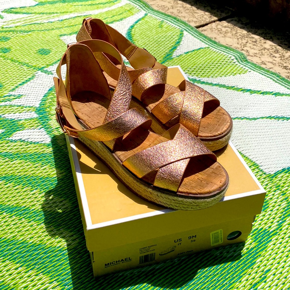 Michael Kors, rose gold, metallic espadrille sandals. Size 9m
